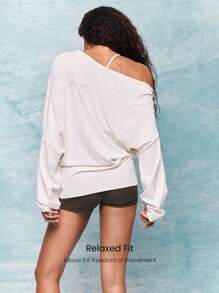 GLOWMODE TENCEL™ Modal Ribbed Switch It Up Co giãn Thoáng khí Xếp ly Cổ tay trễ vai Tay dài Áo thun năng động Tác động thấp Yoga Pilates Studio Phòng tập thể dục Hàng ngày - trắng - Xem 3