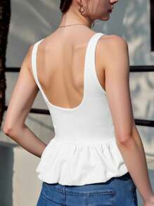 INAWLY Women's Summer Solid Color Splice Ruffle Square Neck Slim Fit Tank Top