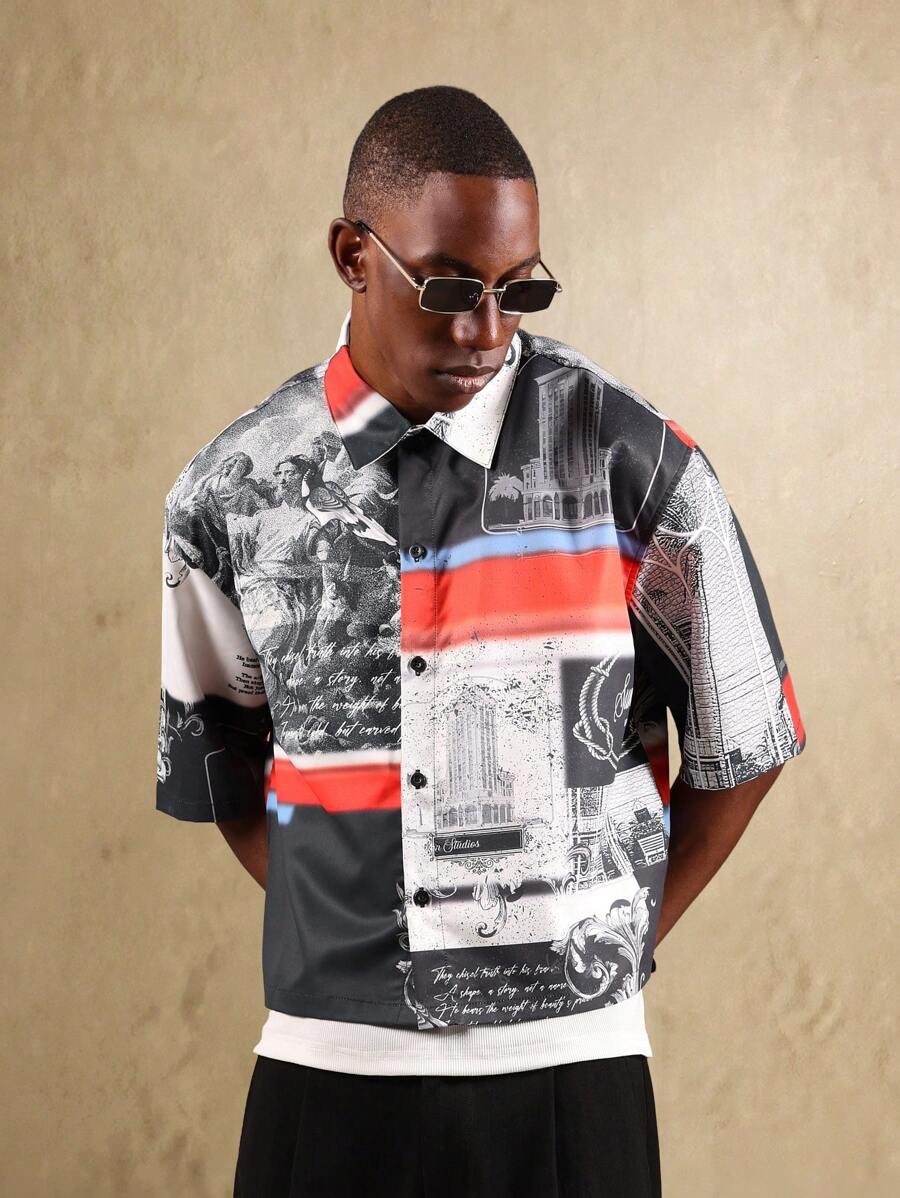 SUMWON Art Print Button Down Shirt Modern Renaissance Graphics Artistic Pattern All Over Print Short Sleeve Relaxed Casual Holiday Resort Leisure Style - Multicolor - View 1