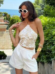 Aloruh Top asimmetrico con paillettes, senza schienale e con collo alto, per donne, adatto per festival musicali estivi - Multicolore - Visualizzare 6
