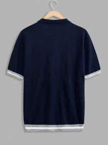 RueChic Men Solid Half Button Old Money Regular Polo Shirt - Navy Blue - View 3
