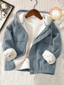 SHEIN 1 件青年休闲学院风时尚实用百搭可爱柔软舒适羊毛纹理夹克，适合日常穿着、学校、户外、运动、秋冬