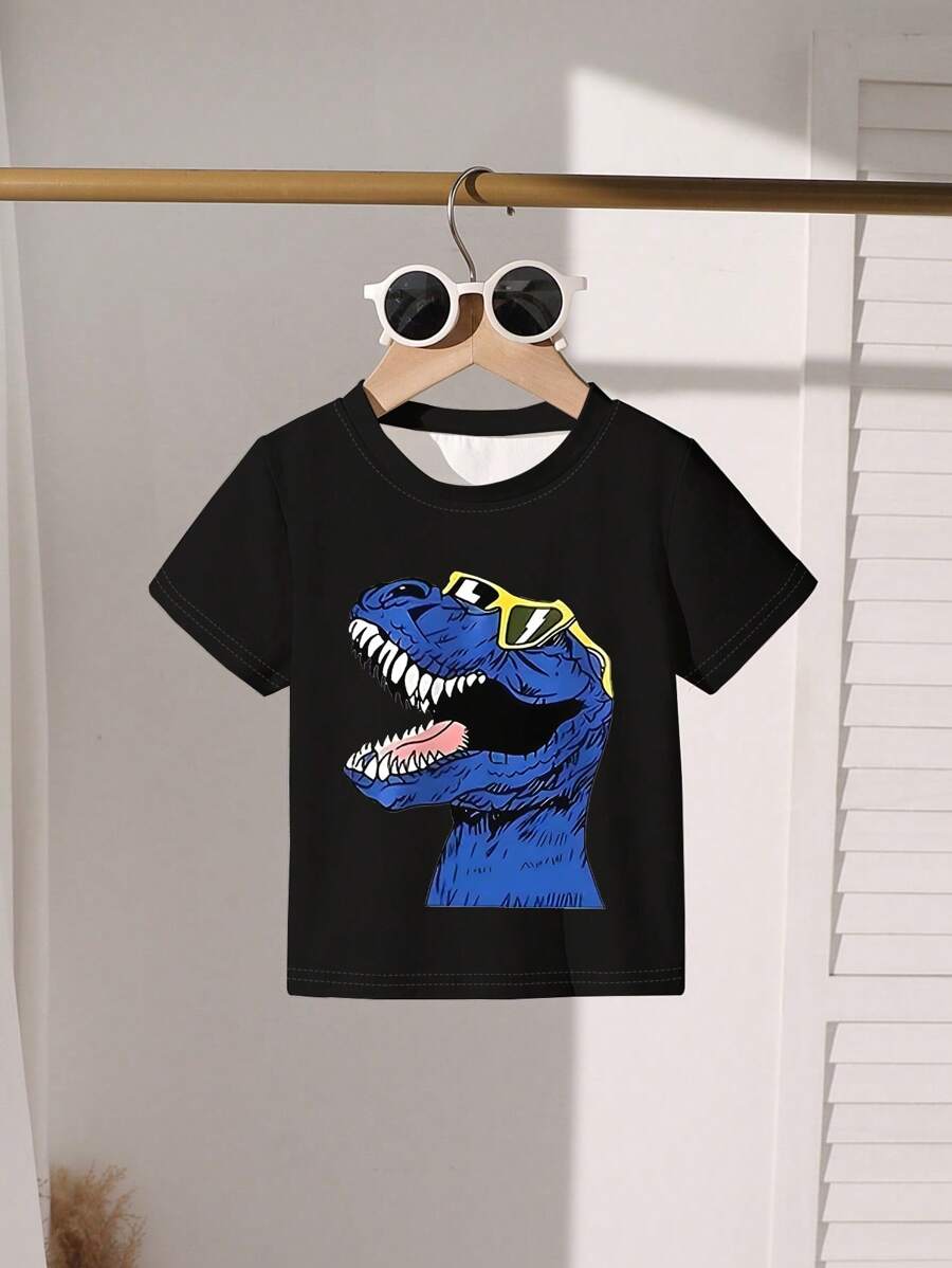 SHEIN 1Pc Young Boy T-Shirt,Blue Tyrannosaurus Rex Print With ,Short Sleeve Lightweight Summer School Clothes,Daily Casual Fashion For Spring - Multicolor - View 1