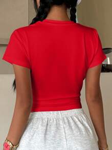 SHEIN EZwear Maglietta corta aderente da donna con stampa di slogan a maniche corte