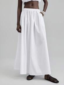 Ontre 女士秋季舒适度假休闲通勤褶饰抽绳上衣和裙子两件套，度假风格，乡村音乐节装扮，节日两件套 - 白色 - 查看 7