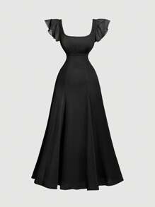 SHEIN MOD Black Mini Cap Sleeve Empire Waist Dress - Black - View 1