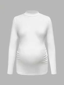 Modmama Autumn And Winter  Pregnant Women Plain Stand Collar Long Sleeve Casual Pleated T-Shirt