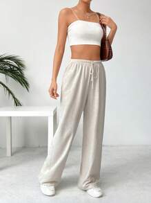 SHEIN EZwear Women's Linen Low Rise Pants