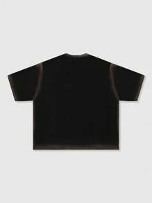 ROMWE MEN Men's Street Life Glitter Diamond Trim Spray Printed Short Sleeve T-Shirt, Loose Cropped Style - Black - View 3