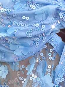 Opulessa Áo crop top xoắn trang trí applique cho nữ, gợi cảm/khoe vòng eo - Màu xanh lam - Xem 7