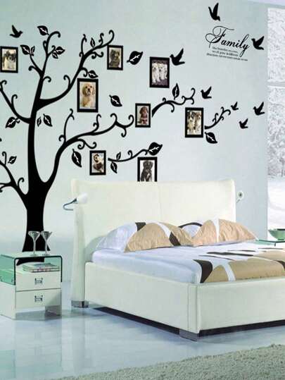1 件右侧黑色家庭照片树，带可拆卸框架，翻新贴纸撕掉墙板，墙纸，壁纸，春季装饰品刷新您的家，墙壁装饰，客厅卧室装饰，拉玛装饰贴纸