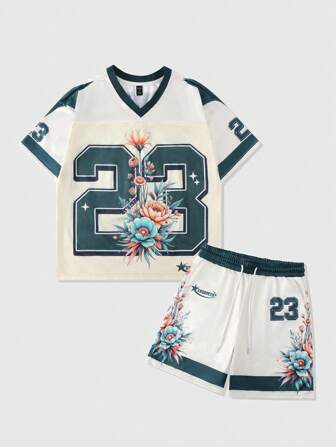 Prep Men's Shiny Fabric Splicing Mesh Gym T-Shirt Jersey Set