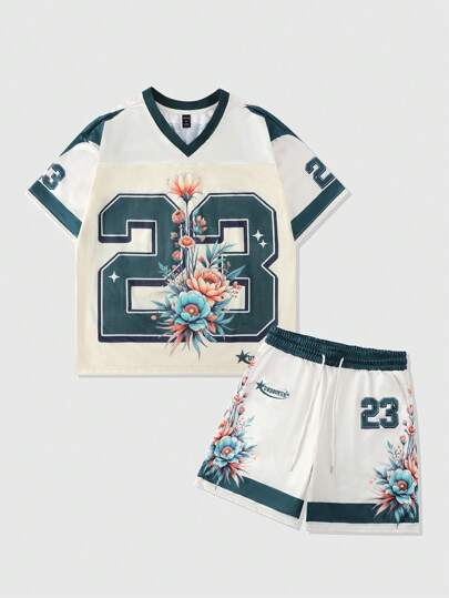 Prep Men's Shiny Fabric Splicing Mesh Gym T-Shirt Jersey Set