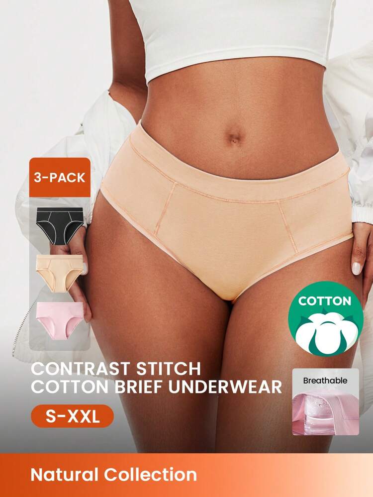 3枚セット エアリーコットン ベーシック ミドルウエスト ブリーフ レディース 下着パンティセット - カラフルなデザインのランジェリー アウターウェアとしても