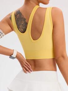 SHEIN Sovereign Charm 女士纯色镂空设计日常运动文胸 - 黃色 - 查看 2