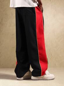SUMWON 复古赛车运动裤降落伞风格拉上条纹阔腿抽绳街头服饰节日宽松尼龙裤 - 彩色 - 查看 2