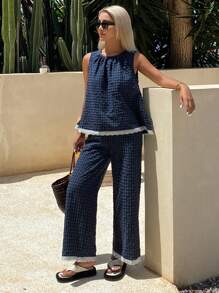 Livesso Women Two Pieces Outfits For Daily Wear Vacation - Navy Blue - View 6