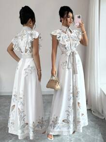 Chiquease 女式优雅复古花卉印花无袖系带长裙 - 彩色 - 查看 5