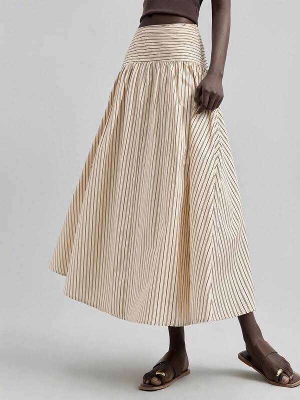 Ontre Women's Striped A-Line Skirt, Versatile For Graduation, Casual, Business, Vacation, Retro Style