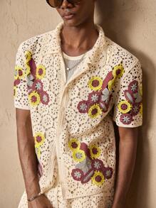 AKNOTIC 2 Stück/Set Herren gestrickte lässige lose Poloshirt mit Kurzarm und gerade geschnittene Short mit Gummibund, geeignet für Sommer, Urlaub, Alltag, Party, Paar-Outfit, Herren Geschenk, Reiseessentials - Aprikosenfarben - Übersicht 3