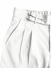 Manfinity Mode 男士纯色褶皱口袋直筒休闲通勤连衣裙白色裤子 - 白色 - 查看 3