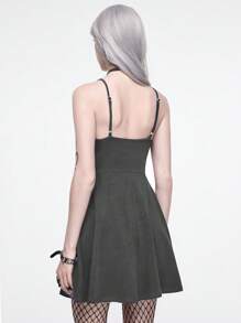 ROMWE Goth 夏季哥特式女式性感纯色迷你连衣裙 - 灰色 - 查看 3