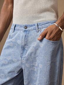 AKNOTIC Business Casual 男士休闲梭织阔腿直筒宽松长裤，适合日常穿着 - 淺色水洗藍 - 查看 1