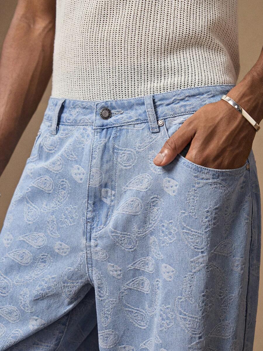 AKNOTIC Business Casual 男士休闲梭织阔腿直筒宽松长裤，适合日常穿着 - 淺色水洗藍 - 查看 1