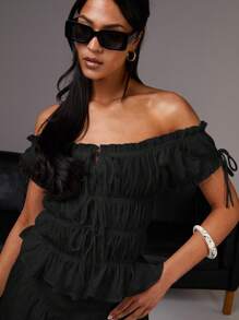 Athîral 女式休闲纯色露肩系带衬衫，夏季