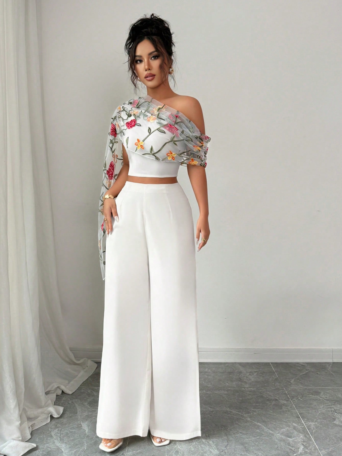 Elenzga 2 قطعة من طقم الحريمي: ملابس علوية مطرزة ب...