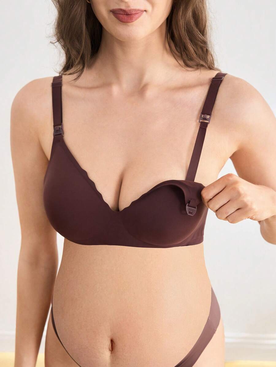 BloomMama 孕婦純色果凍式內衣胸罩，為母親設計 - 咖啡棕 - 查看 1