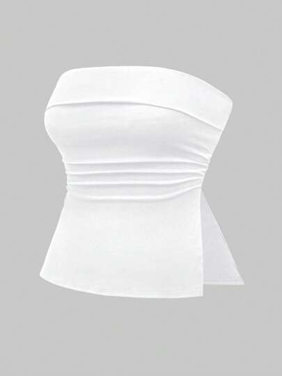 Grunge Punk Plus Size Women Sexy Backless Tight Camisole Top With Slit Design, Versatile Undershirt