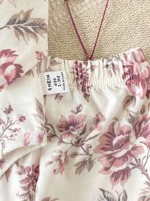 2pcs/Set Newborn Baby Soft Flower Print Clothes Set, Casual Fashionable Cute Romper With Long Pants Home Outfit Newborn Baby Girl Outfit Fall Winter