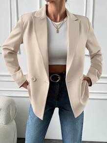 EURMUSE Lapel Neck Double Button Blazer - Beige - View 5