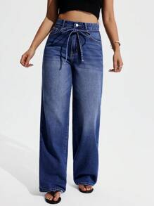 SHEIN EZwear Women's Pocket Straight Loose Casual Versatile Jeans