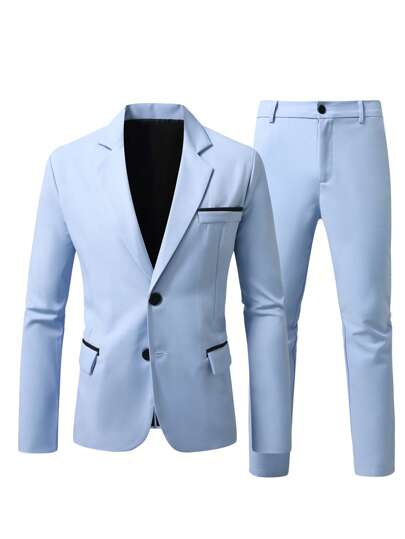 Manfinity Mode Ensemble de veste et pantalon de costume pour voyage, manches longues, col cranté, grande taille homme