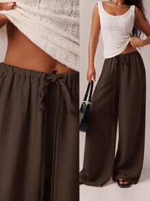 SHEIN Forever 21 Pantaloni largi pentru femei de primăvară și vară, stil romantic de birou, pentru absolvire, pentru vacanță