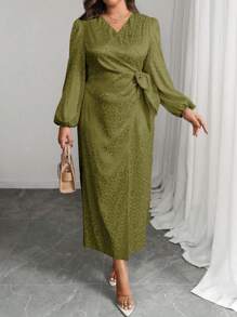 Modelyn Vestido envolvente con escote en V y estampado de leopardo para mujer de talla grande