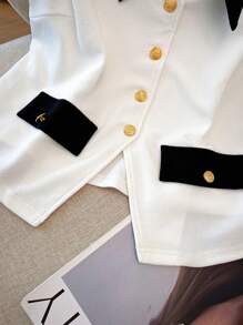 SHEIN Clasi 大码女式优雅撞色休闲背心，修身百搭，适合夏季、工作、度假 - 黑與白 - 查看 3