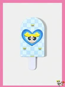 THE POWERPUFF GIRLS X SHEIN Bubbles Pattern Ice Cream Shape 2-In-1 Mirror Comb, Cute Anime Hair Brush, Portable Makeup Tool, A Perfect Gift For Kids Or Friends - Multicolor - View 1