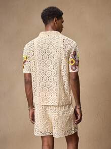 AKNOTIC 2 Stück/Set Herren gestrickte lässige lose Poloshirt mit Kurzarm und gerade geschnittene Short mit Gummibund, geeignet für Sommer, Urlaub, Alltag, Party, Paar-Outfit, Herren Geschenk, Reiseessentials - Aprikosenfarben - Übersicht 7