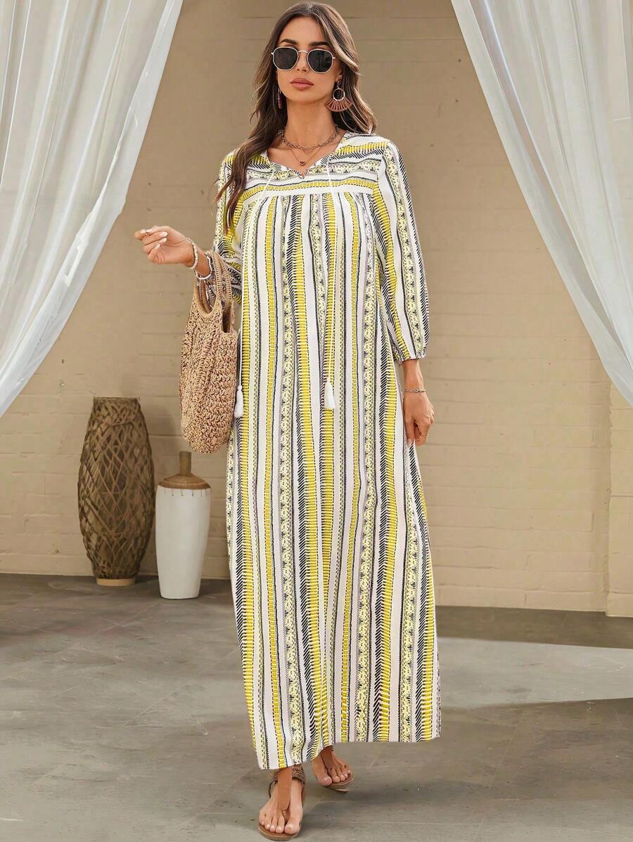 EMERY ROSE Women's Color-Block Striped Print Casual/Beach Long Sleeve Dress - Multicolor - View 1