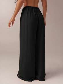 SHEIN Forever 21 Fall&Winter Halloween Christmas New Year Going Out Graduation Prom Elegant Formal Luxury Chic Business Casual Birthday/Office Outfits/Country Concert/Club Outfits Sexy/Western/Work Clothes/Streetwear/Vintage/Festival/Cocktail/Rave/Prom/Hawaii/Airport/Funny/Basic/Brunch Outfits/2000s Style/Bodycon/Old Money Style/Church/Homecoming/Classy/Party/Modest/Date Night/Autumn/Winter/Low Rise Baggy/Wide Leg/Straight/Navy Blue Pants - Black - View 2