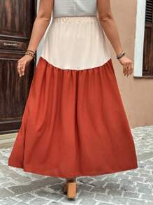 EMERY ROSE 大码休闲日常撞色松紧腰宽松半身裙 - 彩色 - 查看 2