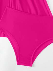 Swim Lushoire Falda de baño sólida y sexy con diseño de torsión que coincide con la Bottom, para vacaciones - Rosa Fucsia - Ver 6