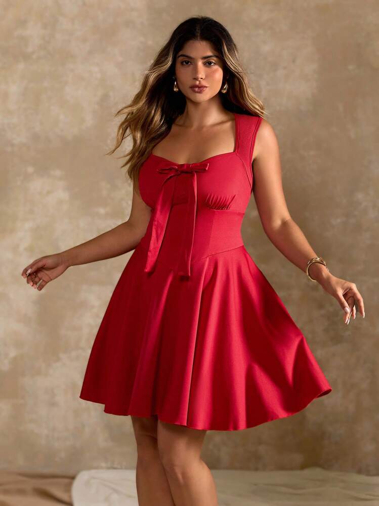 plus size red dress casual Flirla Classy Sleeveless Sweetheart Neckline Knitted Mini Dress Flared Hem Zipper Closure Perfect For Outings Shein Girls Long Sleeve Color:Umber Oak Maxi dress occasion-Party Wear Welcome to Lcziwo clothing