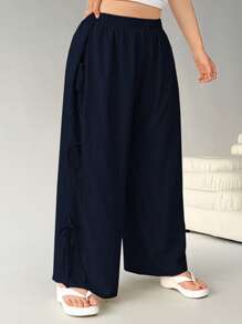 SHEIN EZwear 夏季大码直筒海军蓝休闲裤 - 藏蓝色 - 查看 4