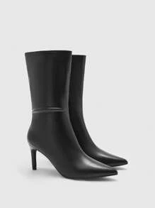 CUCCOO BIZCHIC 女式黑色 PU 尖头细高跟侧拉链时尚靴 - 黑色 - 查看 3