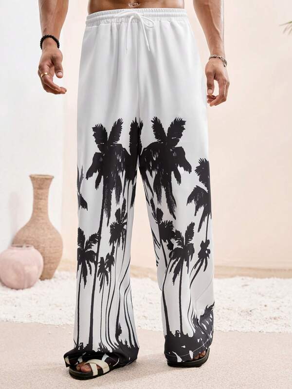 Manfinity VCAY Summer Casual & Loose Straight Leg Printed Men's Beach Vacation Pants Men Palm Tree Pants Men Graphic Pants Men Vacation Pants Men Beach Pants Men Wide Leg Pants Men Tropical Pants