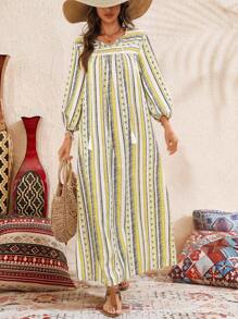 EMERY ROSE Women's Color-Block Striped Print Casual/Beach Long Sleeve Dress - Multicolor - View 4